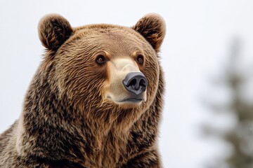 Fototapeta premium Majestic brown bear in natural habitat on a misty day