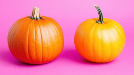 Obraz premium Vibrant orange pumpkins on pink background