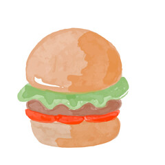 watercolor food cupcakes, burger, sausage, egg, choco pie, banana