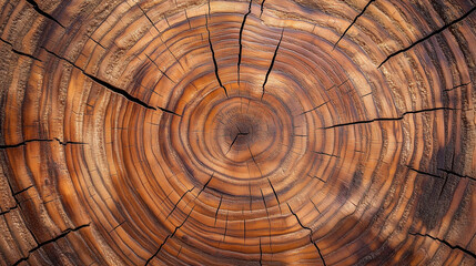Close-up of natural tree trunk cross-section with visible growth rings and wood grain patterns