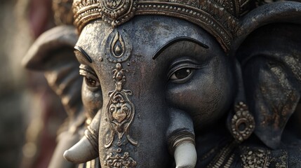Obraz premium A close-up of Ganesha's beautifully detailed features, highlighting the craftsmanship of the statue.