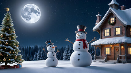 Obraz premium snowman on a New Year's background. New Year 2025. Festive decor. New Year holiday concept. 