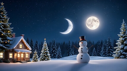 Fototapeta premium snowman on a New Year's background. New Year 2025. Festive decor. New Year holiday concept. 