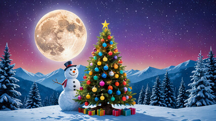 Naklejka premium snowman on a New Year's background. New Year 2025. Festive decor. New Year holiday concept. 