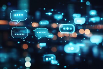 Digital communication concept with glowing chat bubbles, representing online messaging, chatbot interaction, and virtual communication in a futuristic design