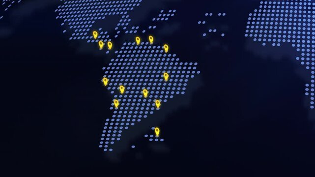 World map with dots, East America, Capital cities, Transportation, Travel, Business, distribution of services. Global Communications Network Digital abstract minimalist  tech concept, 60fps background