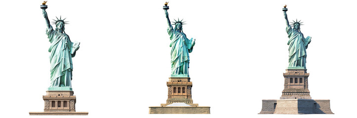 Set of Statue of Liberty in New York US iconic american isolated on a transparent background