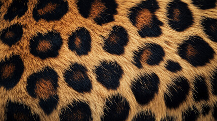Close-up of leopard fur with detailed black spots and natural texture