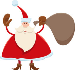 cartoon Santa Claus character on Christmas time with sack of gifts