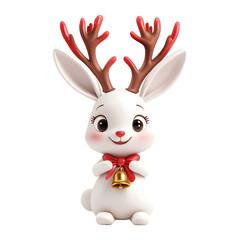 Adorable bunny with reindeer antlers, a red bow, and a golden bell; festive and cheerful!