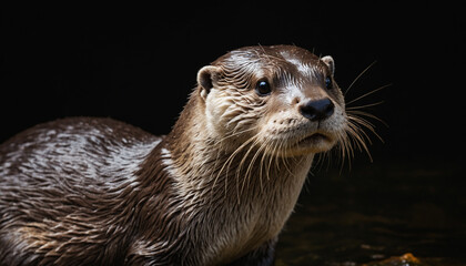 otter, perfect lighting, spot light with dark background