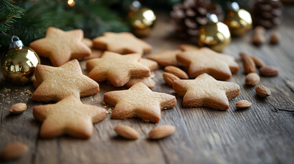 christmas cookies, gingerbread men, festive stars, holiday baking, wooden table, holiday treats, christmas sweets, cookie decorations, festive season, cozy vibes, christmas, gingerbread, food, cookie,