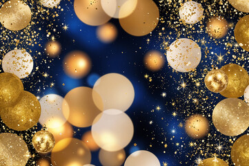 Blue and golden Christmas background, festive bokeh light background for special holiday, AI Generative