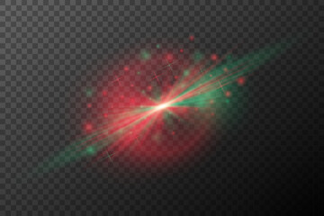Red and Green Festive Light Burst with Glowing Particles 