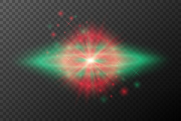 Red and Green Festive Light Burst with Glowing Particles 