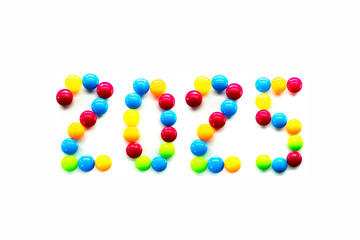 abstract, gift, 2025, colors, number, modern, happiness, multi colored, design, placard, poster, white color, illustration, backgrounds, new year's eve, concepts, blue, celebration, design element, ho