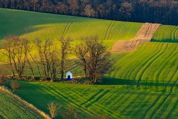 Gordijnen Tsjechië Landscape with chapel of St. Barborkas near Strazovice, Southern Moravia, Czech Republic  © Richard Semik