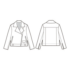 Leather Jacket Flat Sketch - Front and Back View
