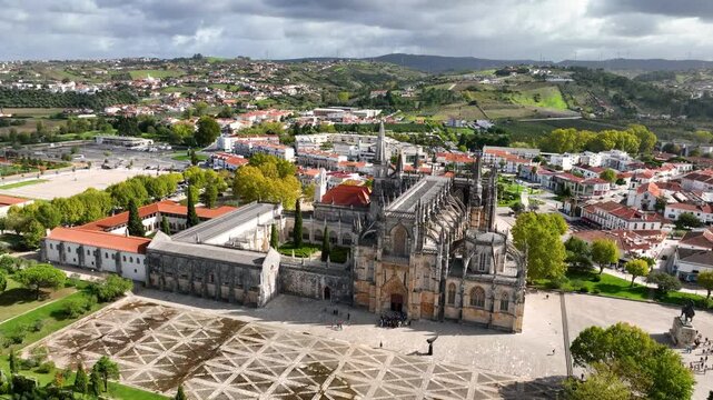 Aerial view of stunning Monastery of Batalha, Leiria, Portugal, UNESCO World Heritage Site