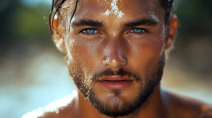 A fit man sweating heavily during an outdoor workout, staying motivated and committed to his health and fitness goals