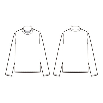 Men's Mock Neck Long Sleeve T-shirt Technical Drawing

