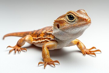 Fototapeta premium Close-up of a cute bearded dragon lizard with intricate scales against a light background