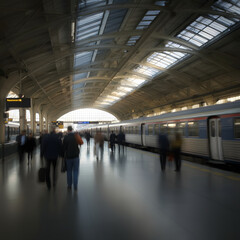 Abstract blur train station interior background. Railway Station