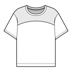 Women's Cropped T-Shirt Technical Drawing with Colorblock Design, Crew Neck, and Short Sleeves

