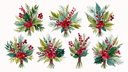 Bouquets of Red Berries and Greenery

