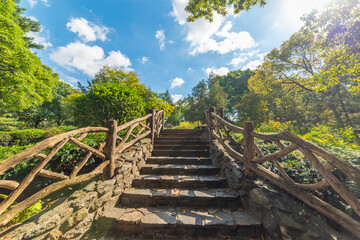 Stairway in world famous Central Park on a sunny morning