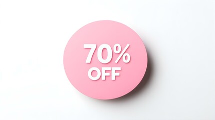 White '70% OFF' Text on a Blush Round Paper Note. White Background with Copy Space