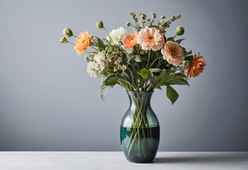 Fototapeta premium A modern flower vase with a variety of colorful flowers arranged in a stylish and artistic way