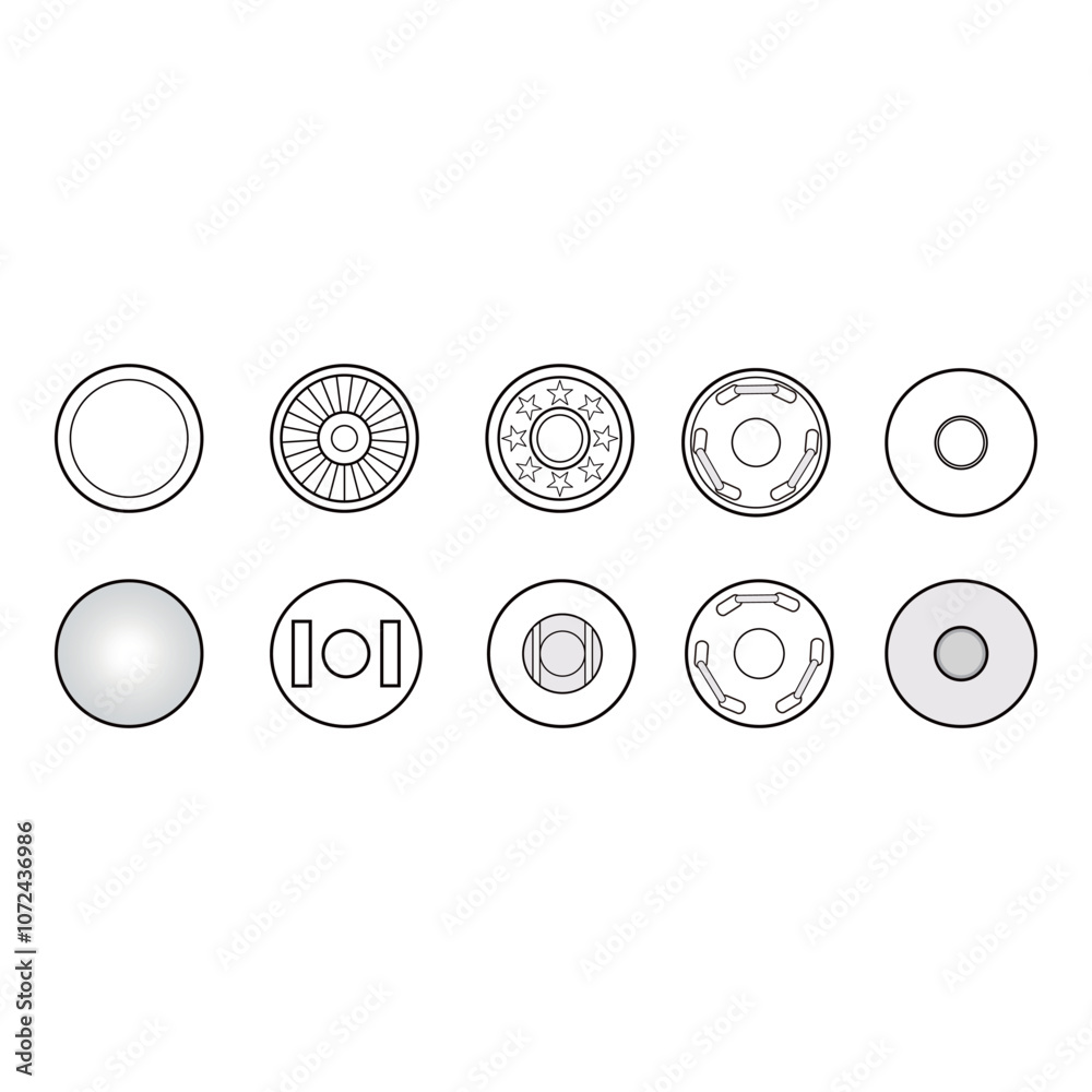 Wall mural Snap Fastener Technical Drawing, Different Styles

