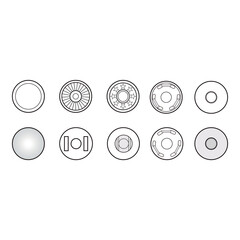 Snap Fastener Technical Drawing, Different Styles

