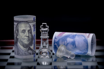 100 dollars and 100 Turkish lira , Economic war on the chessboard. Fictional shooting and custom...