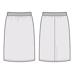 Women's Casual Midi Skirt with Slit Mockup - Front and Back Views