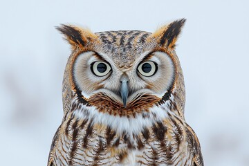 Obraz premium Close-up of a great horned owl with striking eyes in natural habitat