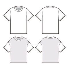 Unisex Cropped T-Shirt Technical Drawing, with and without Side Panel, Front and Back View

