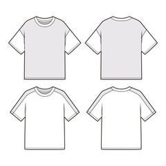 Unisex Cropped T-Shirt Technical Drawing, with and without Side Panel, Front and Back View

