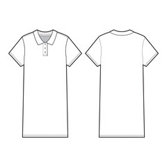 Women's Polo Dress Technical Drawing with Short Sleeves and Collared Neckline
