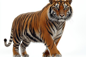 Obraz premium Majestic tiger striding forward on a white background