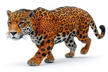 Obraz premium Majestic jaguar in motion against white background