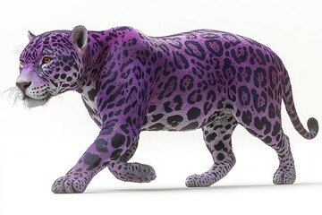 Vibrant purple leopard striding gracefully