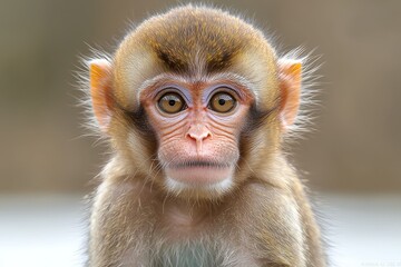 Obraz premium Adorable baby monkey with big eyes and soft fur close-up portrait