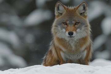 Fototapeta premium Majestic red fox posing in snowy winter landscape