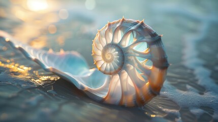 Abstract wallpaper featuring a nautilus shell, with a focus on its fibonacci sequence. The shell's natural beauty is a perfect addition to this art piece.