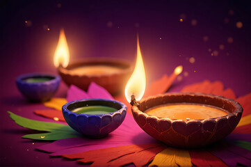 Glowing Diyas with Flames