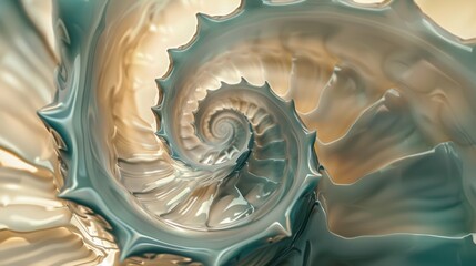 Abstract wallpaper featuring a nautilus shell, with a focus on its detailed swirl. The shell's natural beauty is a perfect example of marine life and nature.