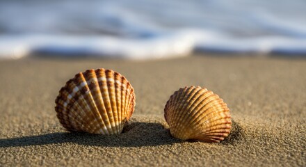 Tranquil beach scene with seashells on sandy shore