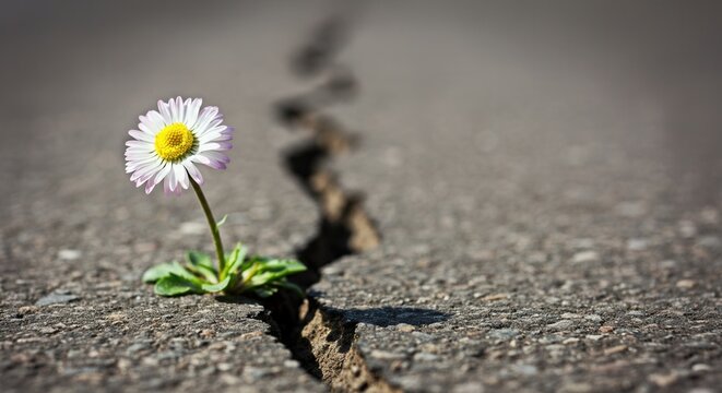 Resilient daisy blooming asphalt crack